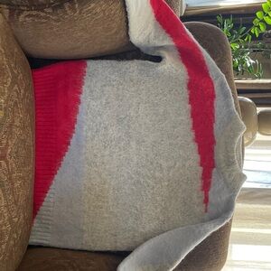 Poetry Vibrant Red and Soft Gray Sweater